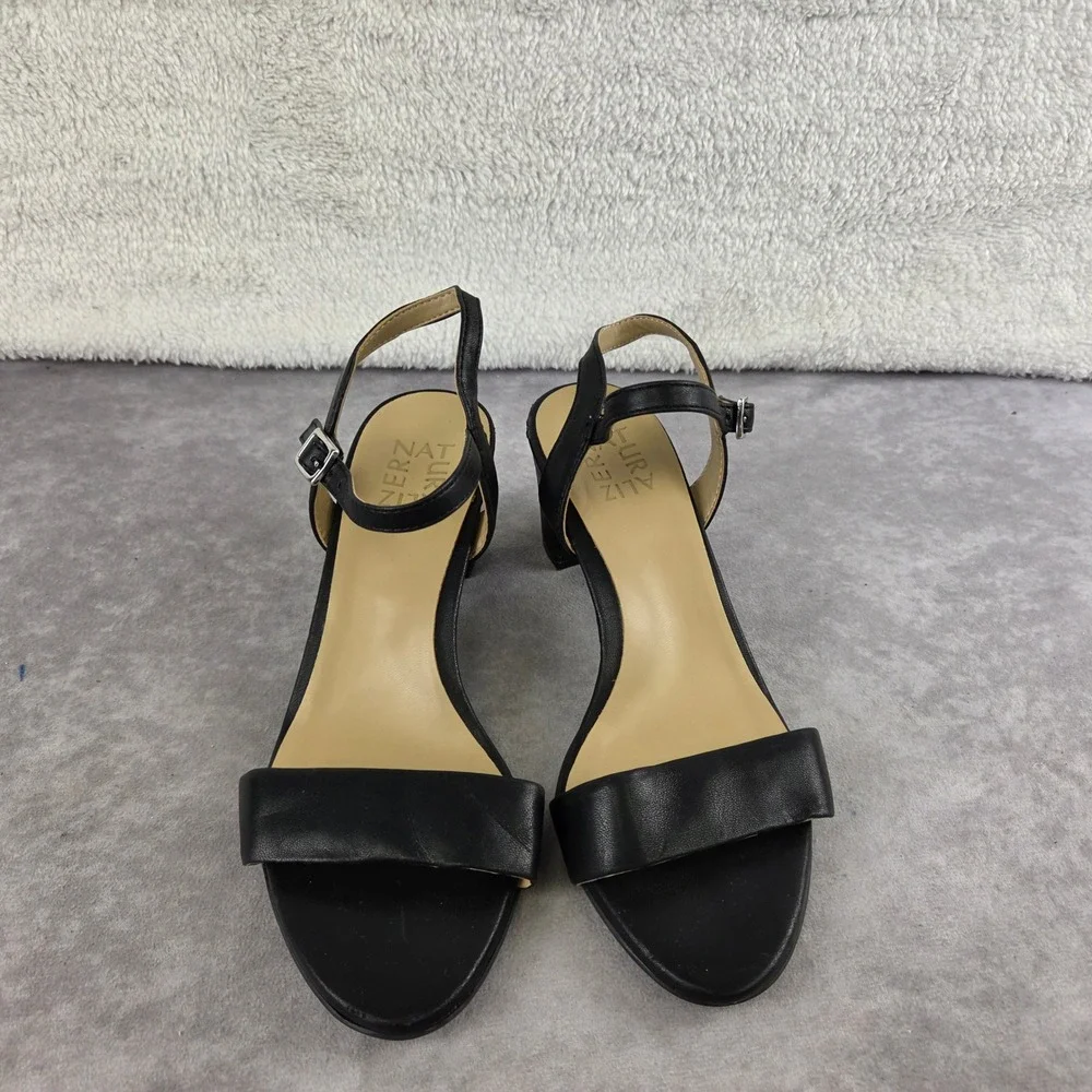 Naturalizer Womens Black Block Heel Strappy Sandals Adjustable Ankle Strap 7M